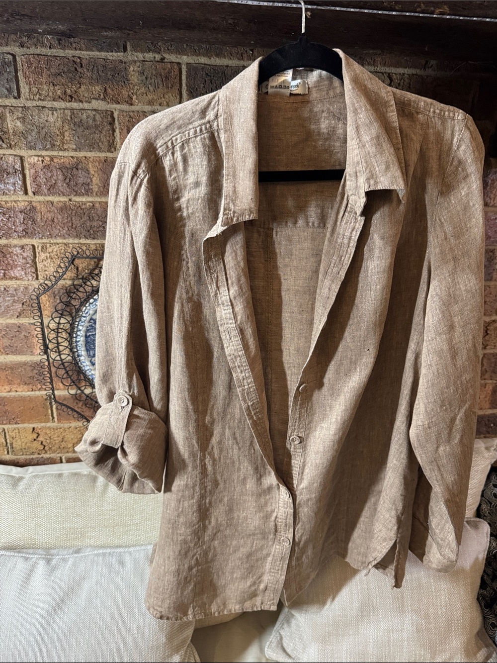 Light Brown Linen Button-Up Shirt - Casual women Shirt